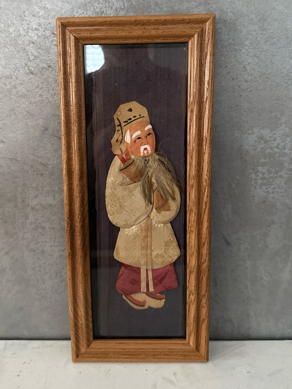 Vintage Chinese Framed 3D Silk Man 11X5